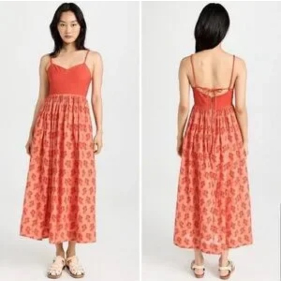 The Great Camelia Orange Red Floral Eyelet sundress Midi Dress size 3 Large - Picture 10 of 10